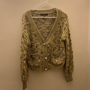 Urban Revivo green cardigan with pearls